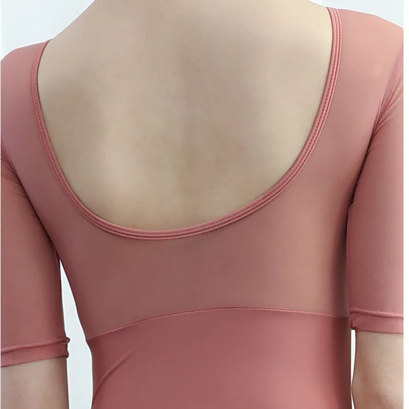 Justaucorps de Ballet pour femmes, demi manches, maillot de bain de gymnastique pour adultes, entraînement à la danse, filet en fil, combinaison de