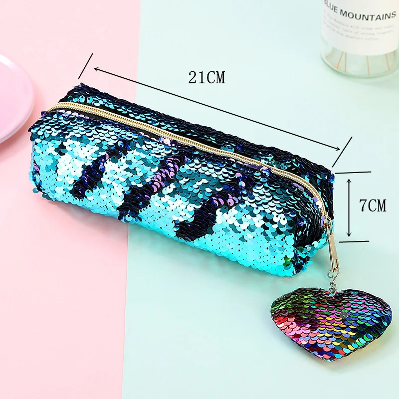 Sequin School Pencil Case for Girls Boys Penal Cute Love Pencilcase Cosmetic Pen Box Big Cartridge Box Stationery Kit Supplies