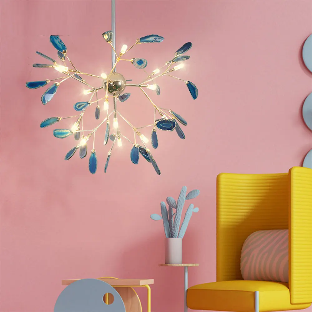Creative Agate tree chandelier Colorful Agate G4 Luminaria Led firefly lamp Lustre Chandelier For Room dining kitchen chandelier