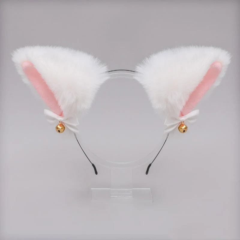 Cerceau à cheveux oreilles de chat en fourrure avec nœud pour femme, belle fausse fourrure, bandes de sauna pour fille, cosplay de fête d'Halloween, accessoires pour cheveux, cloche