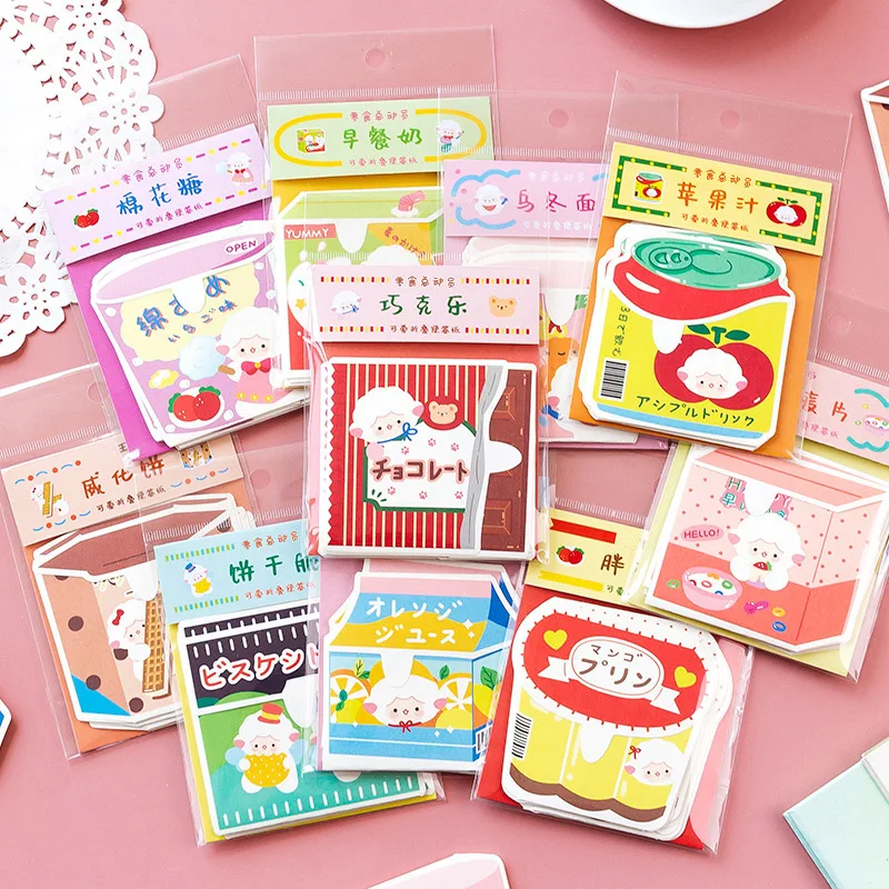 6pcs Cute Food Snacks Memo Pad Decoration Notepad Planner Message Notes Paper Bookmark Kawaii Stationery School Supplies