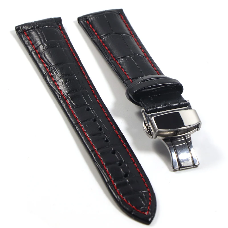 Genuine Leather Watchbands 20mm Universal Watch Butterfly Buckle Band Steel Buckle Strap 22mm watch band