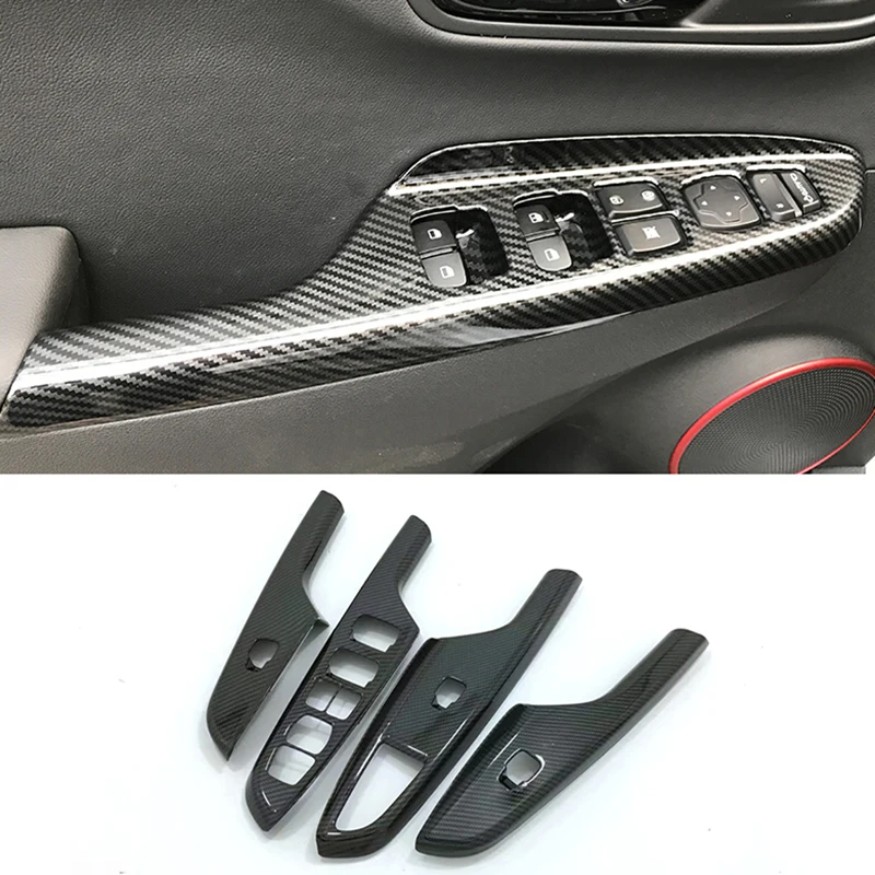 

for Hyundai Kona Kauai Encino 2019 2018 ABS Carbon Fiber LHD Car Window Lift Door Armrest Glass Button Switch Accessories 4pcs