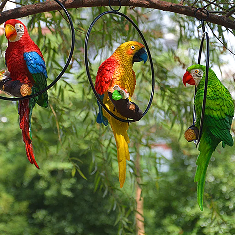 

Pastoral Iron Ring Parrot Resin Pendant Crafts Outdoor Garden Furnishing Ornaments Courtyard Park Villa Figurines Decoration Art