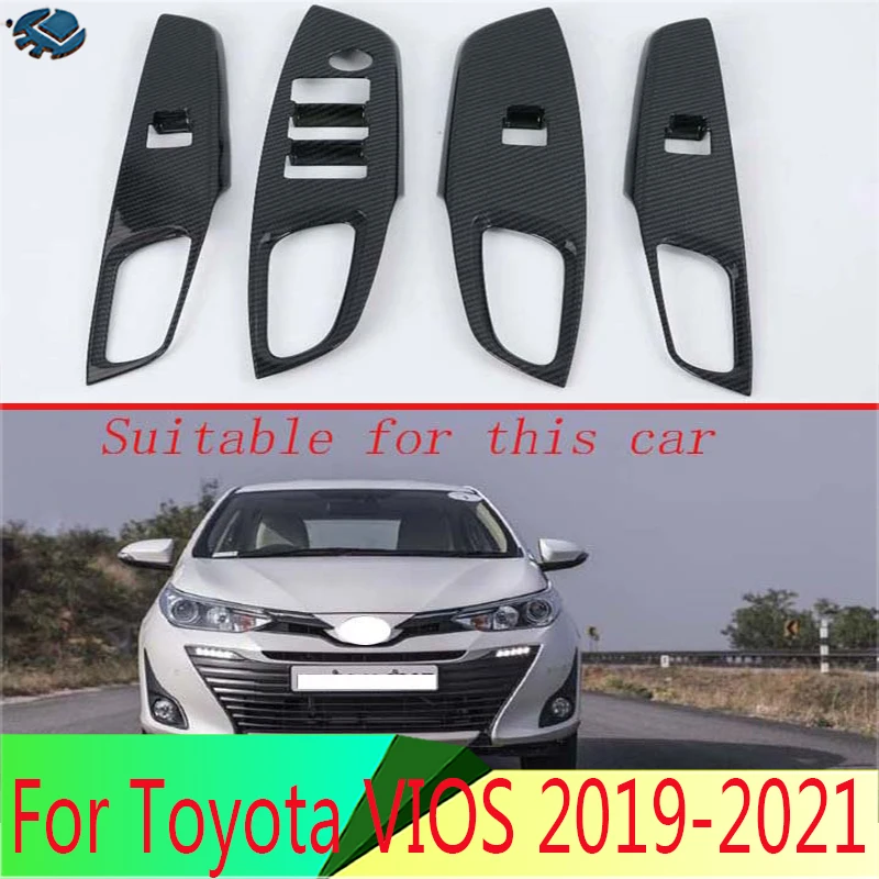 

Для Toyota VIOS 2019-2021 украшение для автомобиля из углеродного волокна Стильная крышка для двери окна подлокотника переключатель панель отделка молдинг украшение