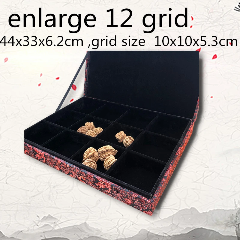 Chinese style 12 Grid Slots Wood Organizer Storage Box Silk Brocade Vintage Collection Boxes Bracelet Display Packaging Case Gif