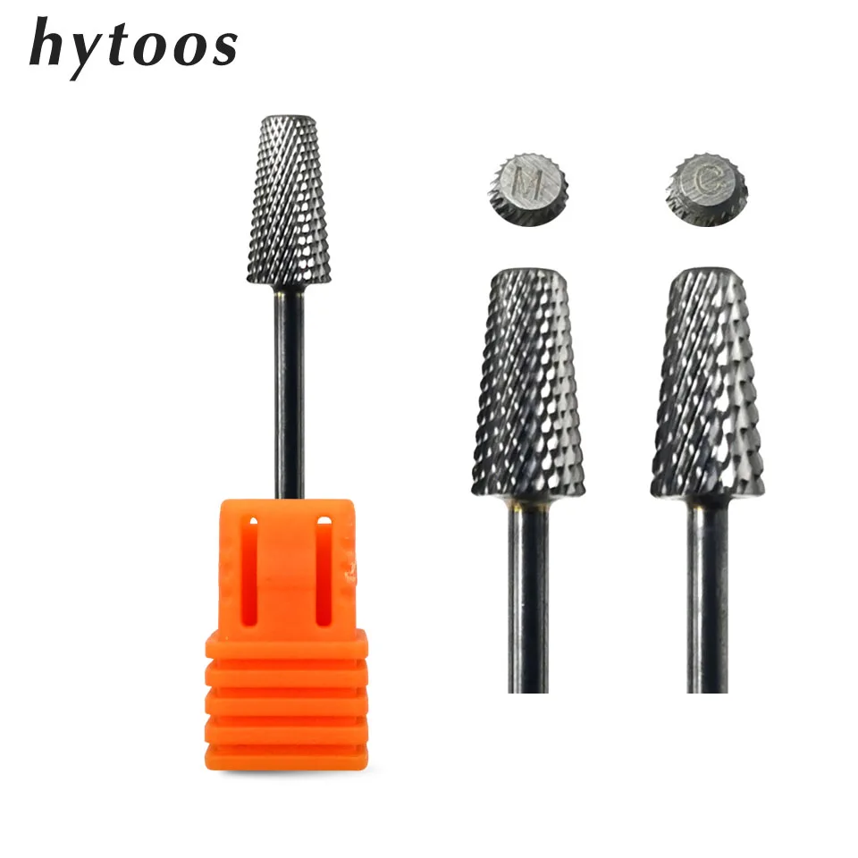 HYTOOS Safety Chamfer Tapered Barrel Nail Drill Bits 3/32 Carbide Nail Burrs Rotary Milling Cutters for Manicure Remove Gel