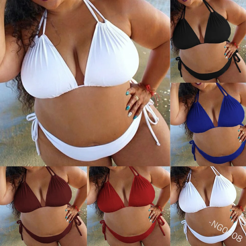 Vrouwen Badmode Plus Size Bandage Bikini Set Solid Bh Bikini Split Grote Size Body Badpak Beachwear Brazilië Bikini # een