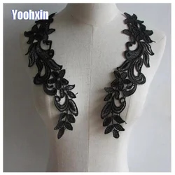 High Quality 3D Black Cotton Embroidery DIY Flower Lace Collar Fabric Sewing Applique Ribbon Trim Neckline Guipure Wedding Decor