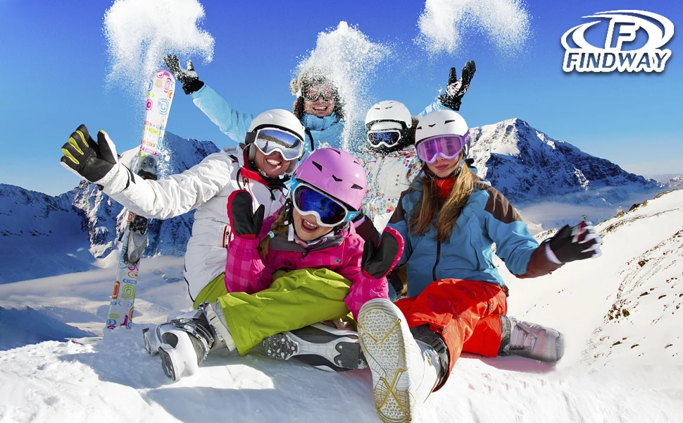 Findway Skibril voor dames, heren, jeugd en tieners, snowboardbril compatibel met helm en bril, anti-condens, UV-bescherming, anti-reflectie, rood voor skiën en snowboarden