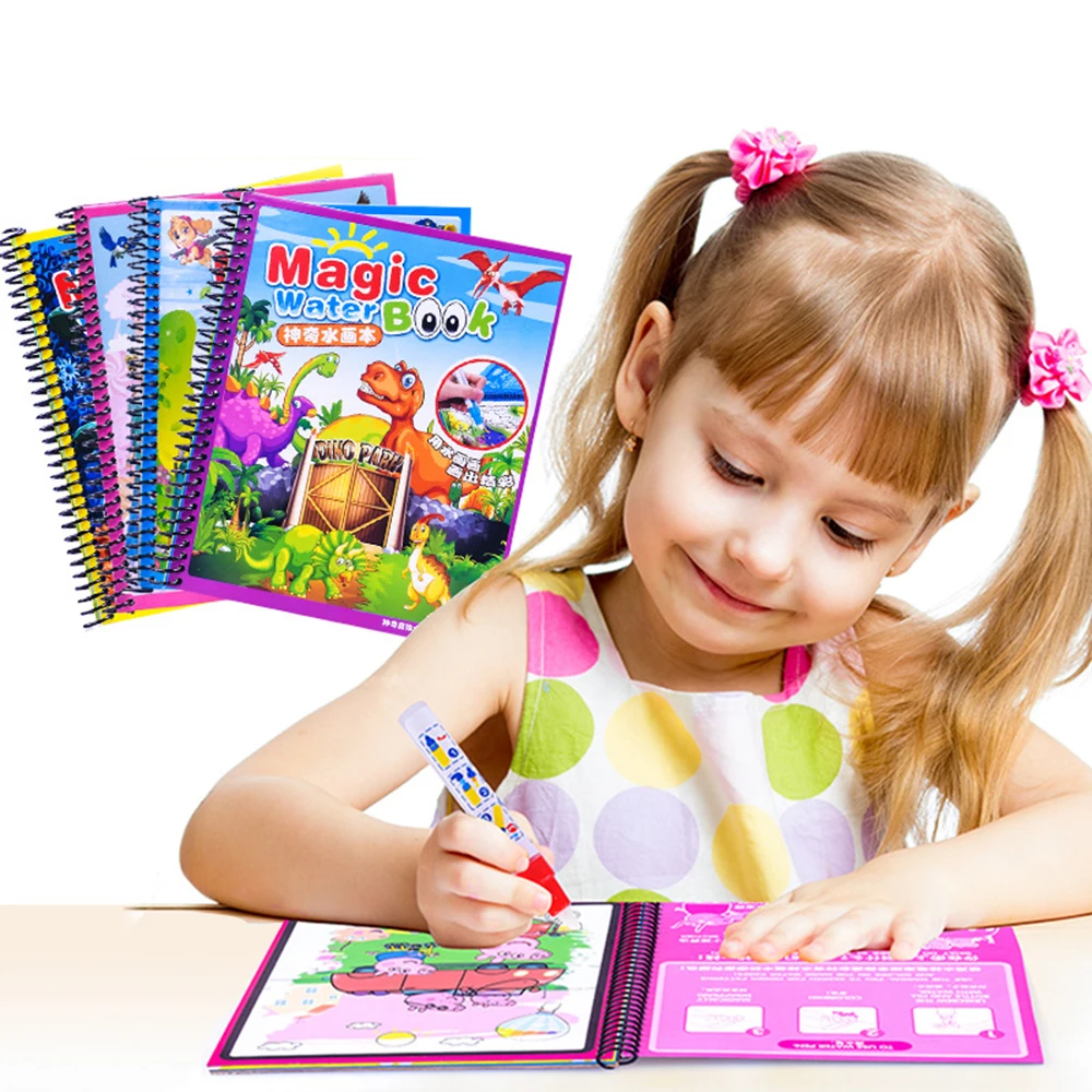 Kids Cartoon Drawing Book Montessori Coloring Doodle Painting Drawing Board Notebook Magic Pen Educational Toys For Children