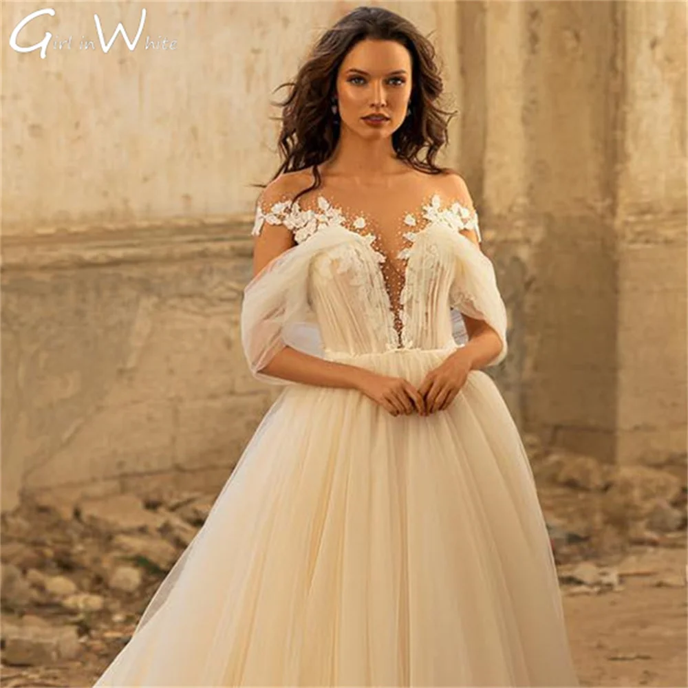 Princess A-line Wedding Dress 2024 Off The Shoulder Wedding Gown Beaded Bridal Gown customized Bride Dress Vestidos De Novia