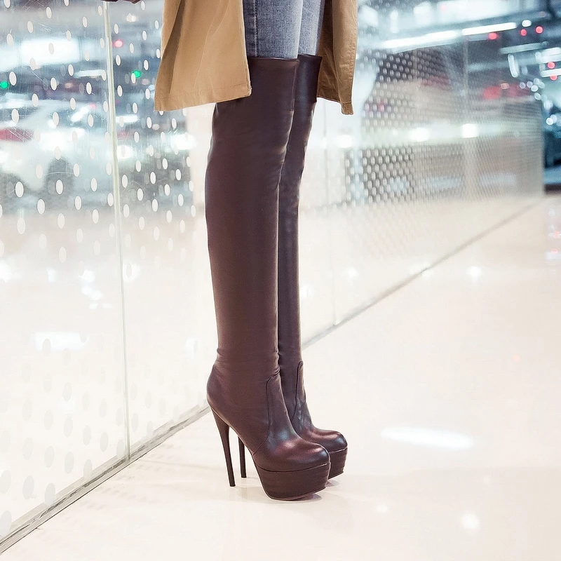 New 2020 size33-46 slim over the knee boots women super high heels platform shoes autumn winter sexy thigh high boots female A21