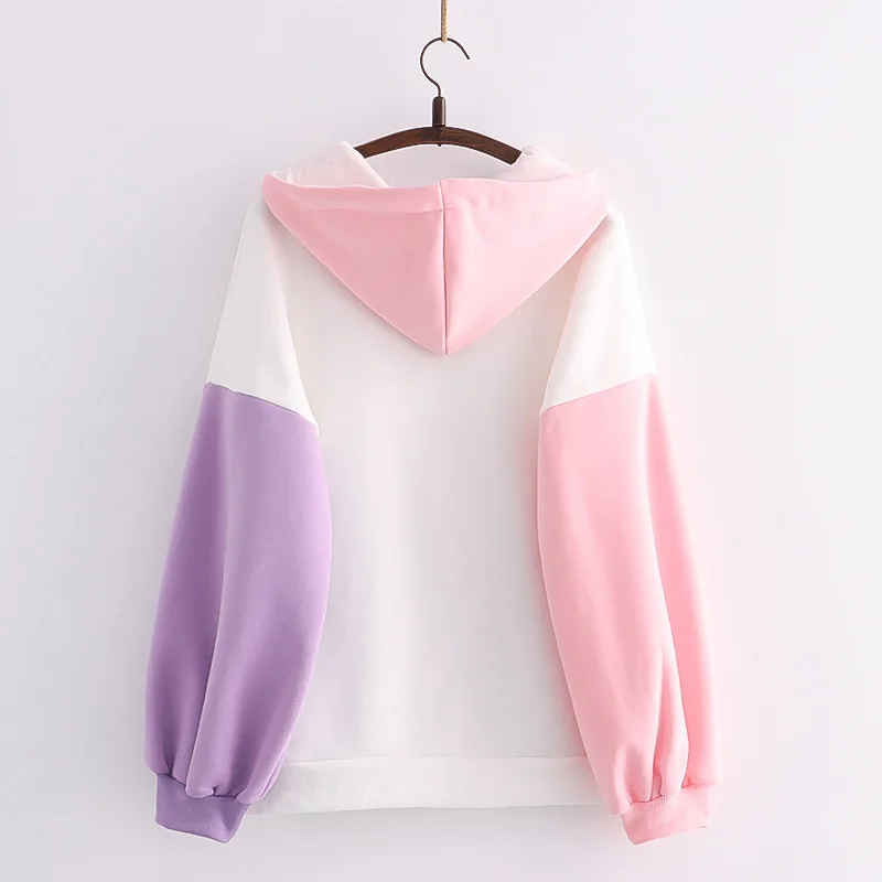 Sudadera con capucha de conejo Kawaii Harajuku para mujer, sudadera con gráfico de Anime, ropa de invierno para niñas adolescentes, rosa, púrpura,