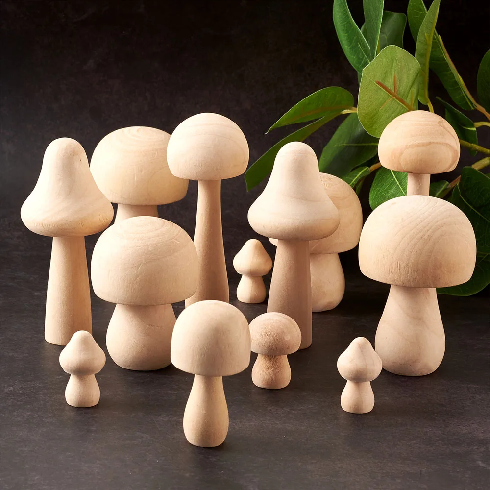 23pcs/Set Unfinished Wooden Mushroom Children Toys Kids Graffiti DIY Painted Wood Craft Accessories Mushroom Home Decorations