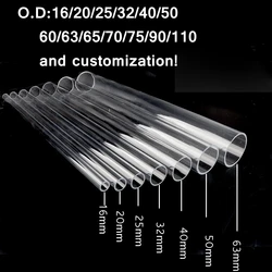 1pc 50cm Length OD 16~63mm Transparent Acrylic Pipe Tube Aquarium Accessories Fish Tank Plexiglass Water Supply Pipe Fittings