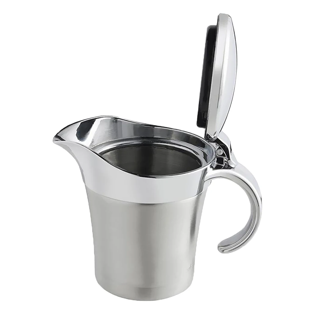 Stainless Steel Double Insulated Gravy Boat Sauce Jug with Hinged Lid for Thanksgiving Dinner - 450 ml