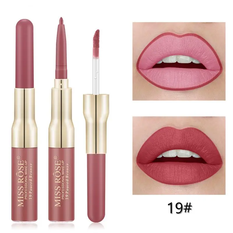 Miss Rose Double Headed Lip Liner + Lipgloss 2 In 1 Lippenstift Matte Lippen Makeup Cosmetics Maquillage 12 Kleuren TSLM1