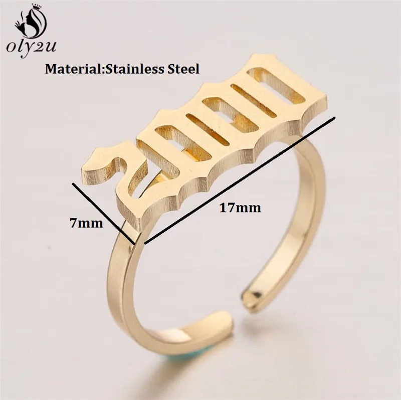Oly2u Personalize Date Of Birth Year Number Rings for Women Men 1980 to 2000 Adjustable Stainless Steel Ring anel masculino