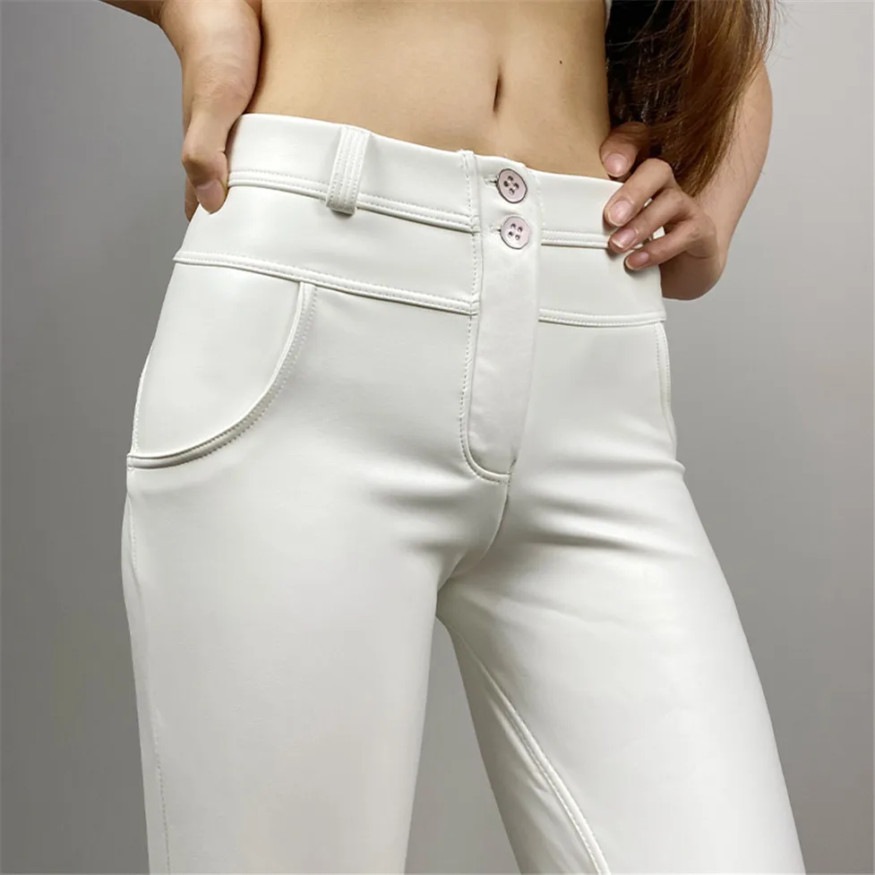 Shascullfites Leather Pants PU White Jeggings Fleece Lined Winter Straight Leg Trousers Curvy Shaping Sexy for Female