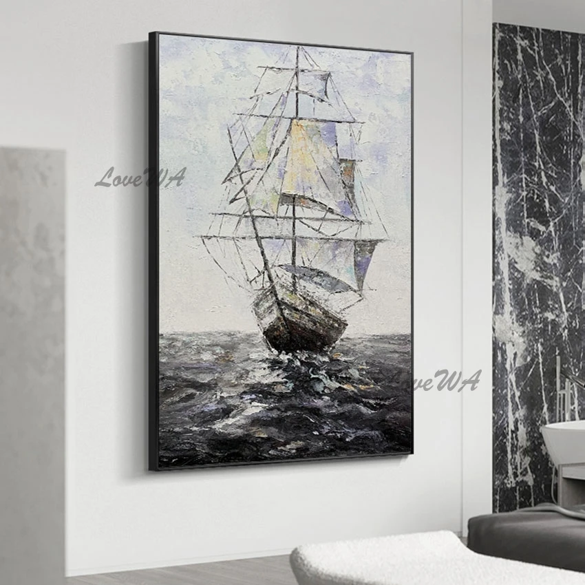 

High Quality Large Sailing Vessel Oil Painting Unframed Picture Living Room Canvas Wall Art Showpiece For Home Decoration