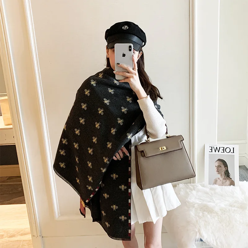 Bufanda de Cachemira de marca de lujo para mujer, Pashmina cálida, chales y envolturas, manta gruesa estampada para el cuello, invierno, 2024