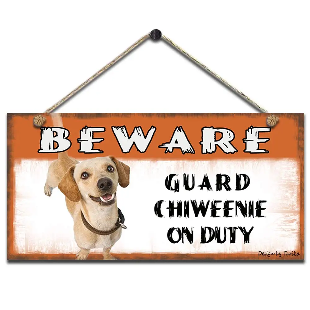 

Beware Guard Chiweenie On Duty Retro Wooden Public Decorative Hanging Sign for Home Door Fence Vintage Wall Plaques Decoration(5