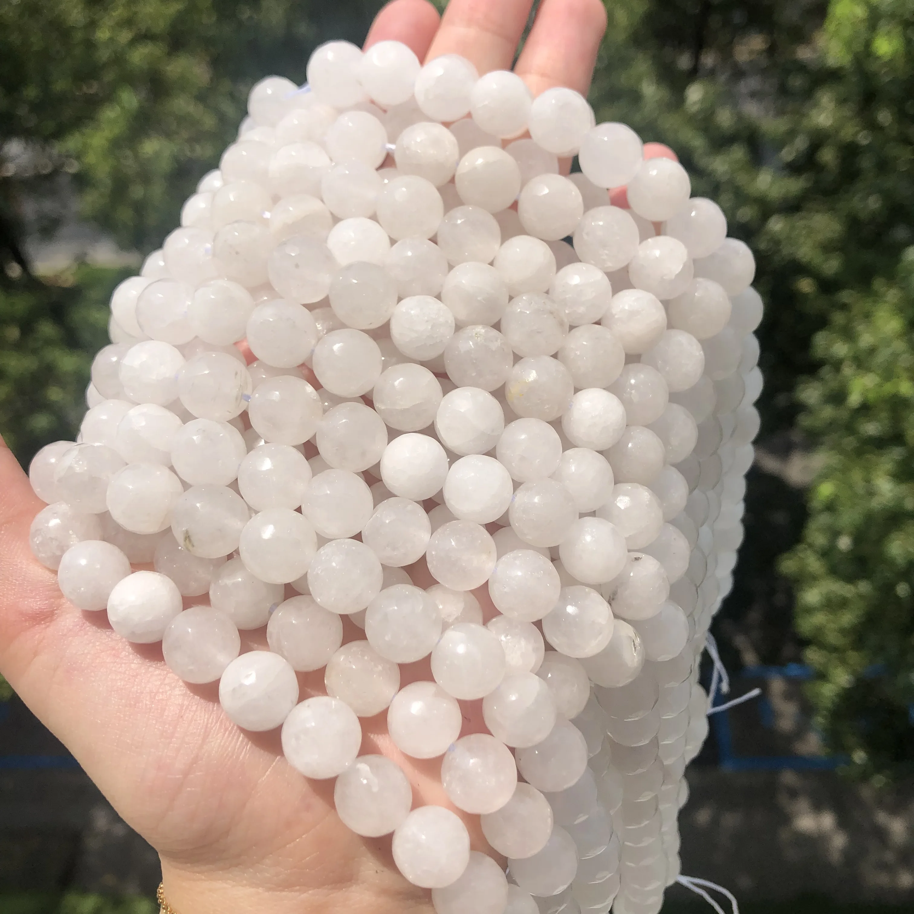 Natural Stone Milk White Jade Faceted Chalcedony Beads Round Loose Beads For Jewelry Making DIY Bracelet 4/6/8/10/12mm Wholesale