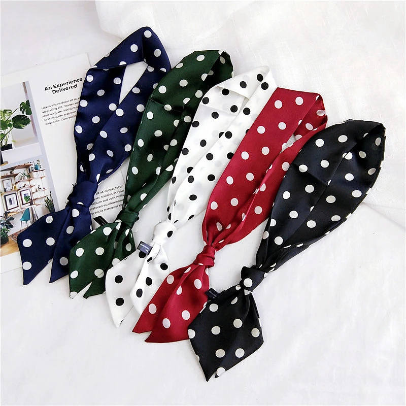 Polka dot printing luxury brand scarf women summer small long silk scarf fashion turban headband tie bag handle ribbon N13