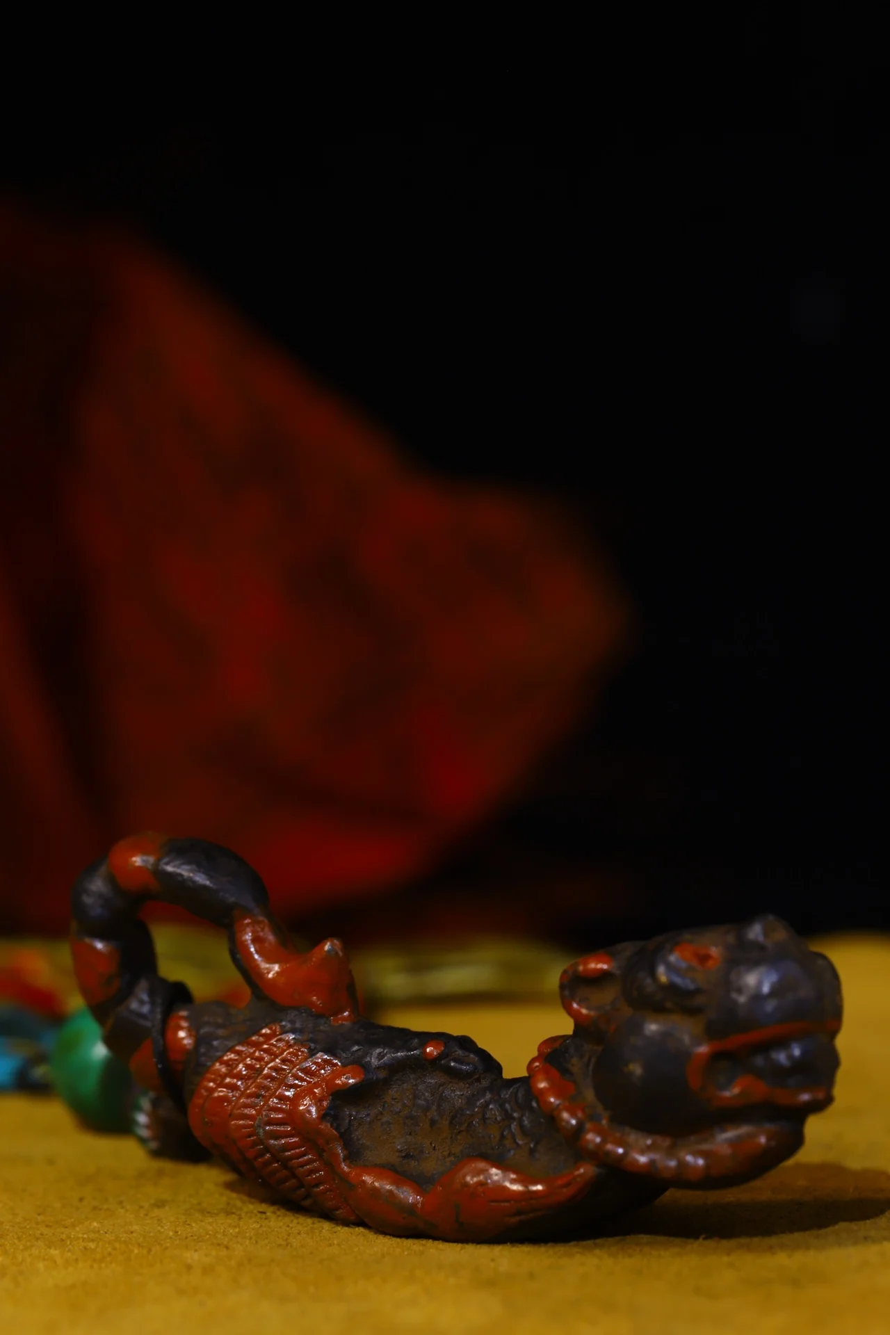 3”Tibetan Temple Collection Old Bronze Painted Giant sun god Scorpion tail Genital head Pendant amulet Town House Exorcism