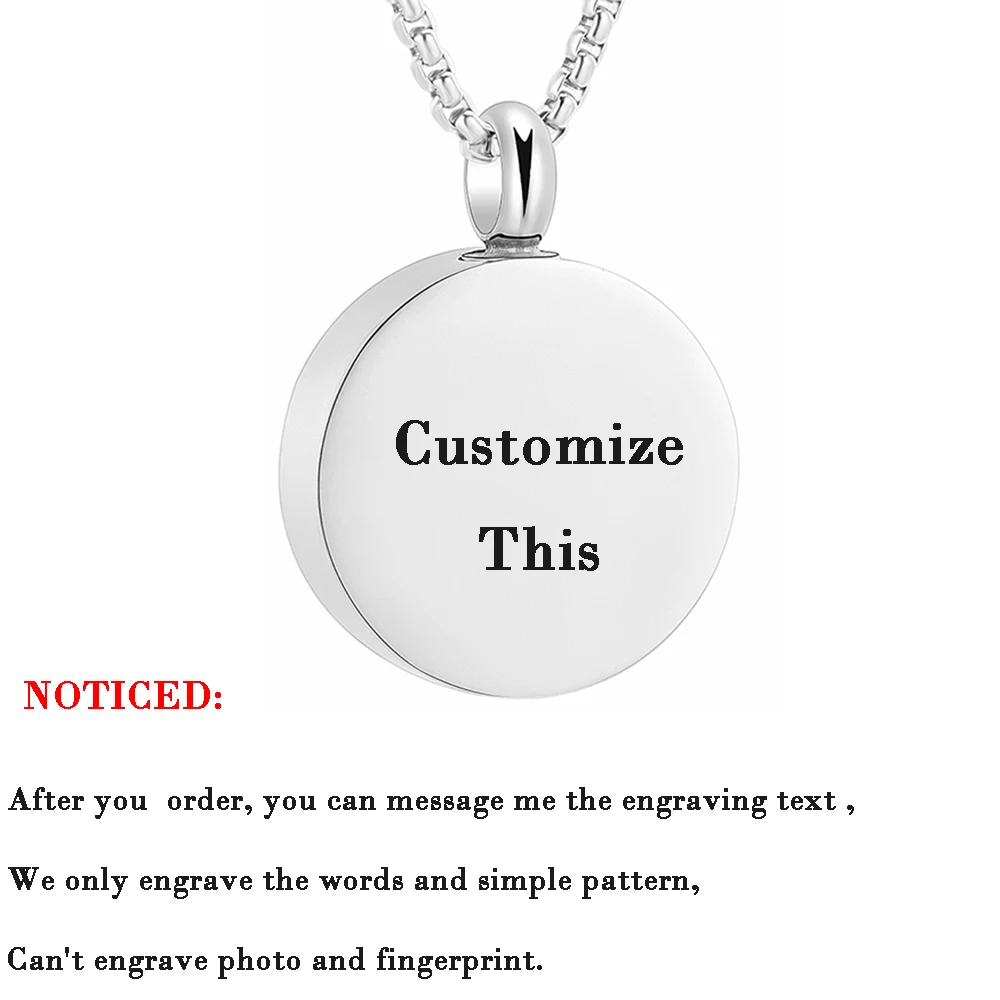 IJD8088 Free Engraving Blank Round Cremation pendant Memorial Ashes Keepsake Stainless Steel Necklace for Memory