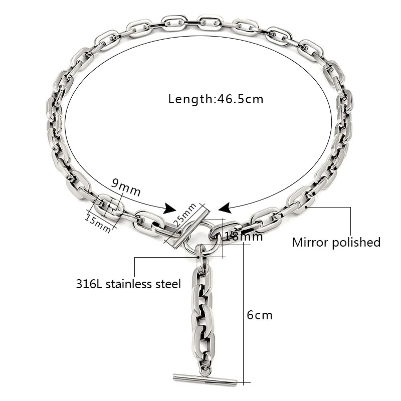 Gold Stainless Steel Link Chain Choker Necklace Long Circle Bar Design with Toggle Lock Statement Collar Accessory