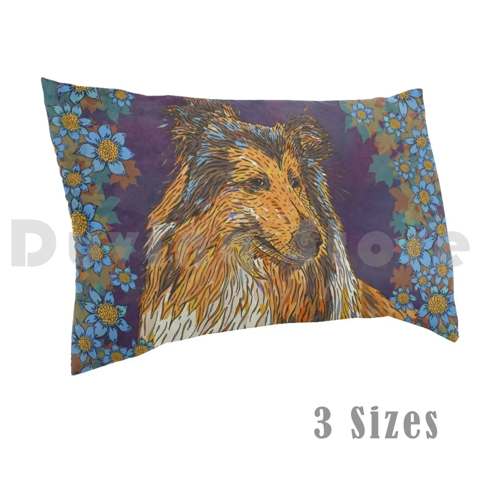 

Наволочка Rough Collie и Blue Flowers с принтом 50x75 Rough Collie Collie Lassie Sheep Dog Pet Pets Animal