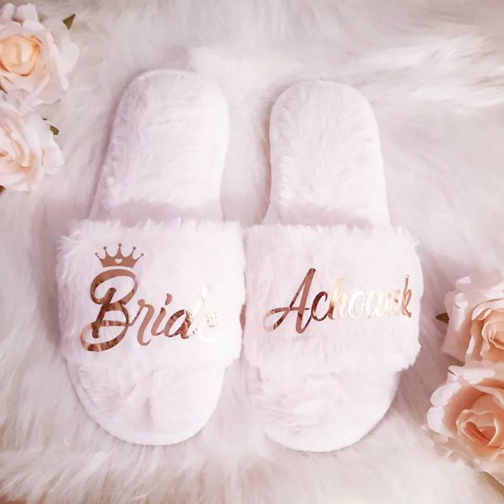 Coral fleece Team bride squad maid of honor gifts party supplies customized bridesmaid gift wedding slippers