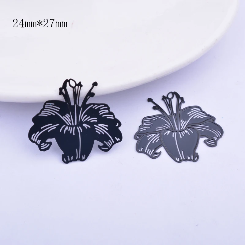 12pcs Making Eearring Black Flower Charms Lilies Rose Pendant Jewelry Accessories