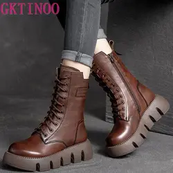 GKTINOO 2024 Vintage Style Genuine Leather Women Boots Flat Booties Soft Cowhide Women's Shoes  Zip Ankle Boots zapatos mujer