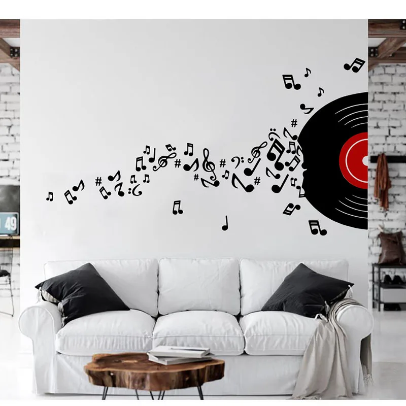 

Modern Musical Notation With Disc Wall Sticker Kids Room Nursery Enjoy Music Note DJ Jazz Wall Decal Classroom Bedroom