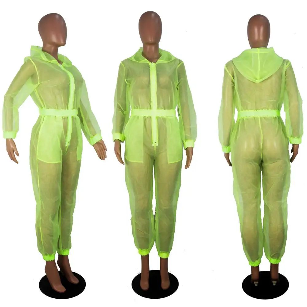 Hip Hop Dance Costumes Lady Fluorescent Green Sexy See-Through Jumpsuit Bikini Modern Jazz Dancer Outfit Street Dancewear DT2967