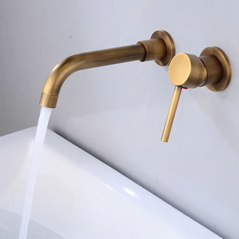 

IMPEU Wall Mounted Single Handle Bathroom Sink Faucet, Antique Bronze Vanity Basin Mixer Tap, Solid Brass