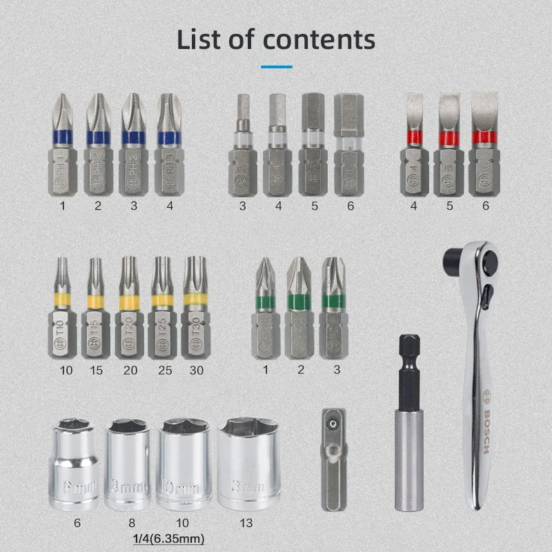 Bosch Drill Bit  26-piece Screwdriver Set Metal drills  for Electric Screwdriver Ratchet Wrench Screwdriver