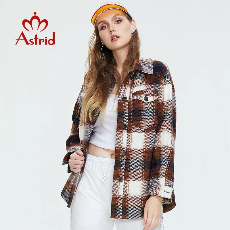 Astrid Women Plaid ciepła koszula kurtka damska w kratkę płaszcz Casual skręcić w dół kołnierz z długim rękawem jesienna bluzka moda luźne góra