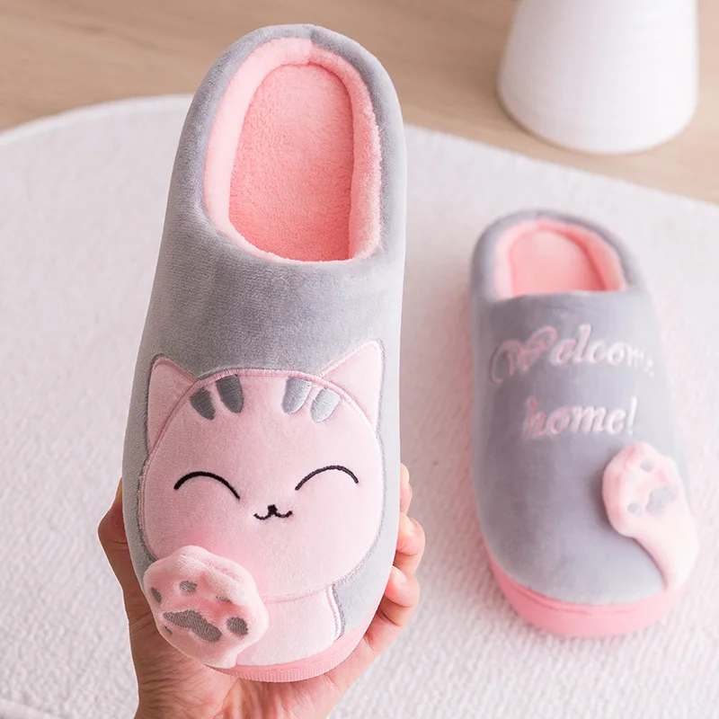 Dropshipping Women Winter Home Slippers Cartoon Cat Shoes Soft Winter Warm House Slippers Indoor Bedroom Lovers Couples YYJ220