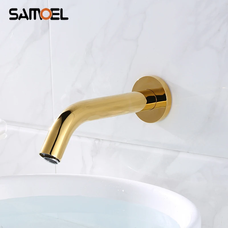 

SUS304 Stainless Steel Wall Mounted Golden Automatic Bathroom Sink Faucet Touch Free Auto Sensor Basin Cold Water Tap S842