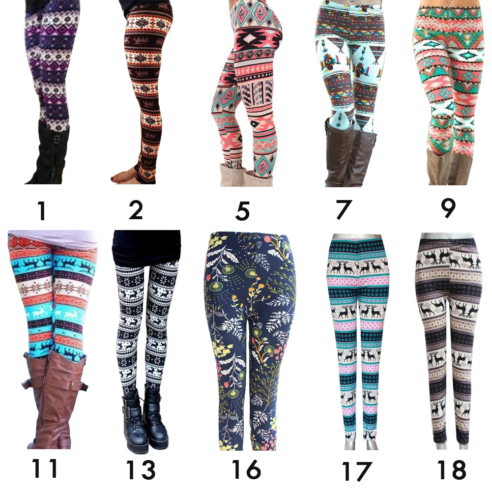 Christmas Women\'s Leggings Pants Snow deer print cropped stretch pants High Waist Leggings 18 Color Ladies Christmas Party Pants