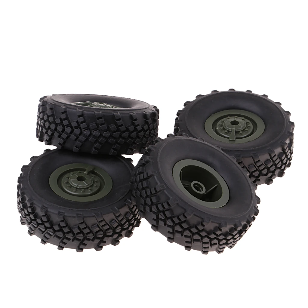 4-Pack Rubber Tire with Army Green Wheels for WPL 1:16 Remote Control Trucks