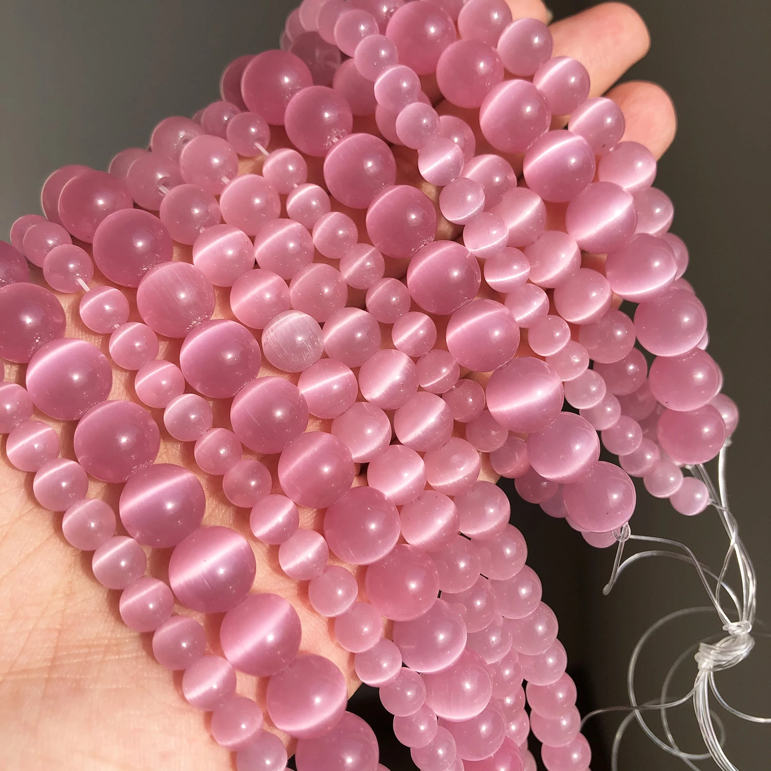 Pink Color Cat Eye Opal Beads Natural Stone Glass Loose Beads for Jewelry Making DIY Bracelets Accessories 15\'\' 4 6 8 10 12mm