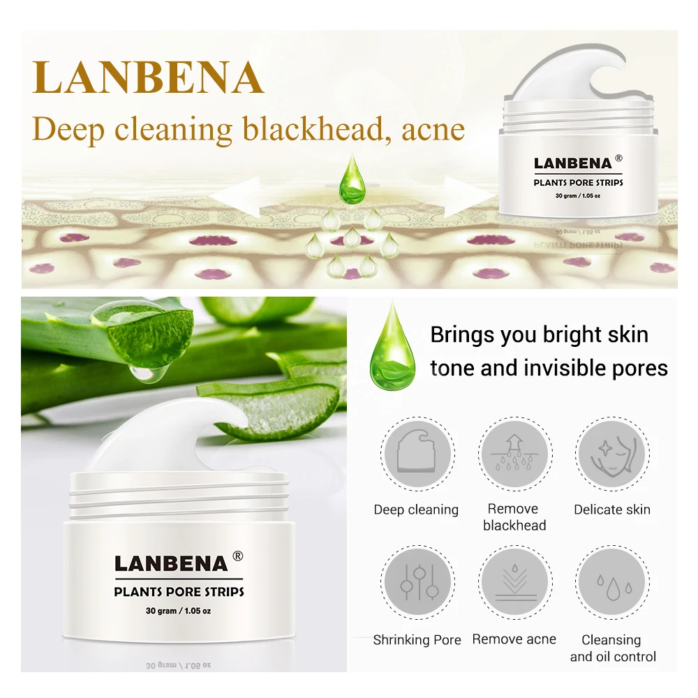 LANBENA-mascarilla Facial removedora de puntos negros, máscara de nariz, tira de poros, máscara negra, tratamiento de acné, exfoliación, limpieza
