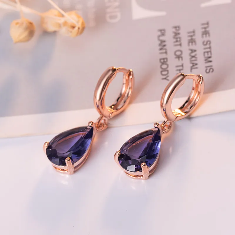 Fashion Earrings 925 Silver Jewelry with Purple Zircon Gemstone Water Drop Shape Earrings for Women Wedding Party Accessories