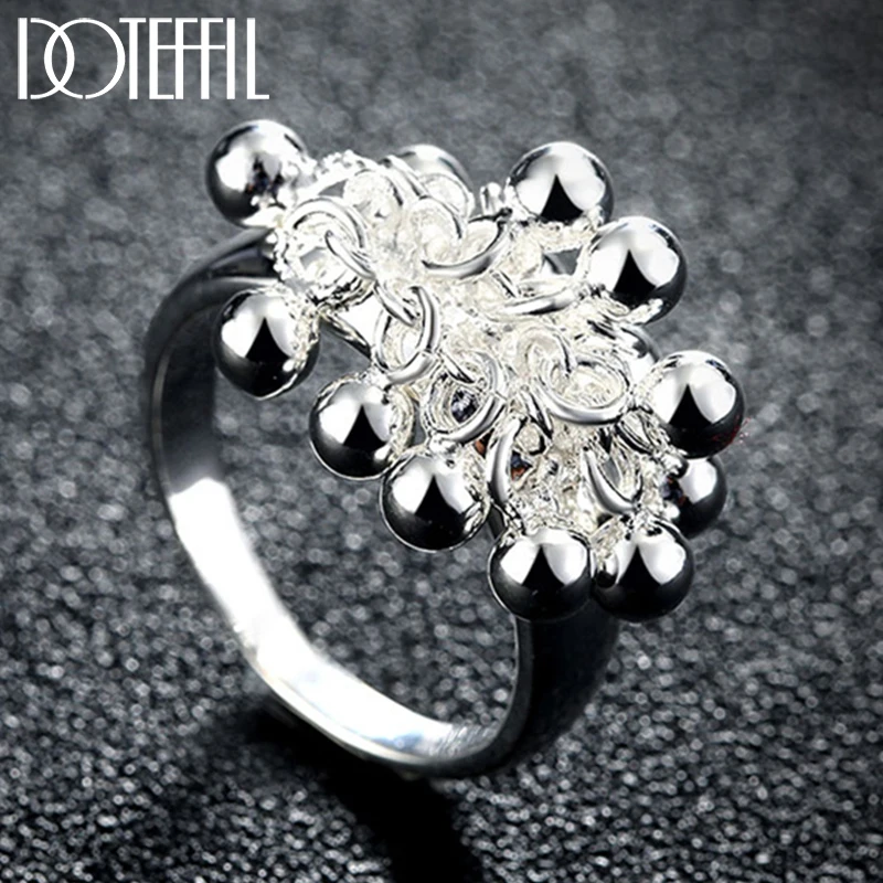 DOTEFFIL 925 Sterling Silver Smooth Grapes Bead Ring For Women Wedding Engagement Party Fashion Charm Jewelry