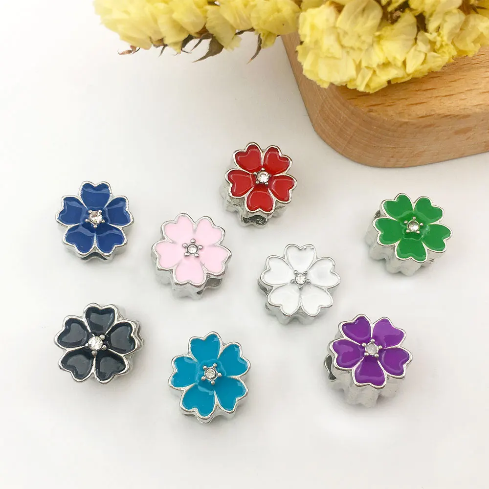 8pcs 8 Colors Big Hole Beads Five-Leaf Clover Shape Zinc Alloy Spacer Beads for DIY Bracelets Necklace Jewelry Making Finding